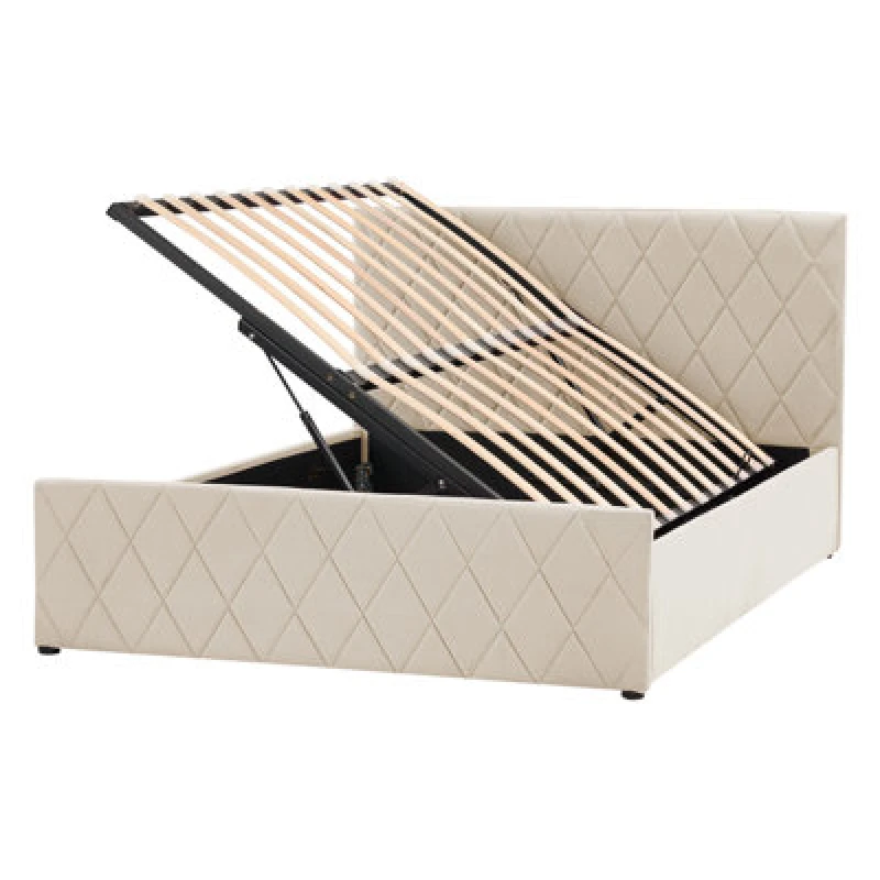 Image of Beliani Ottoman Bed Velvet Rochefort 180 X 200 Cm (Eu Super King) Beige