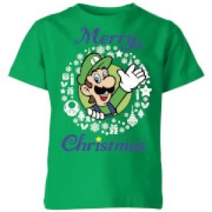 Image of Nintendo Super Mario Luigi Merry Christmas Kid's T-Shirt - Kelly Green - 3-4 Years