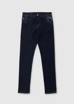 Image of Replay Mens Mickym Recycled Hyperflex Jeans In Dark Navy