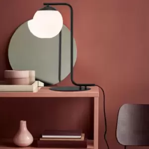 Image of Grant Indoor Living Dining Bedroom Glass Table Lamp in Black (Diam) 14.5cm