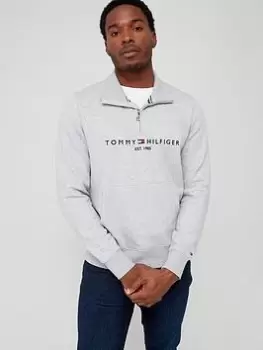 Image of Tommy Hilfiger Logo Mock Neck Sweat Top - Grey, Size S, Men