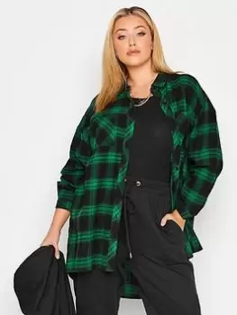 Image of Yours Brushed Oversized Boyfriend Check Shirt. Black/green, Green, Size 22-24, Women