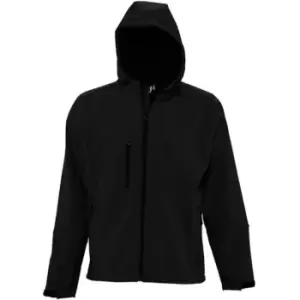 Image of SOLS Mens Replay Hooded Soft Shell Jacket (Breathable, Windproof And Water Resistant) (M) (Black)