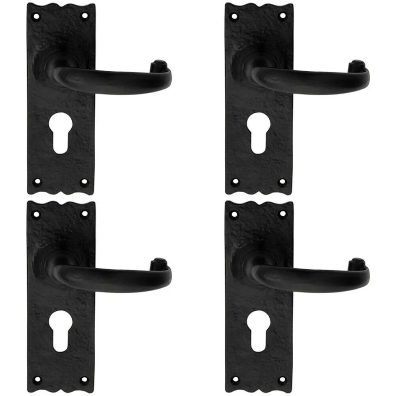 Image of Loops 4x PAIR Forged Curved Handle on Euro Lock Backplate 155 x 54mm Black Antique Black