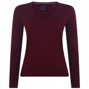 Image of Gant Gant V neck Jumper - Burgundy Mela