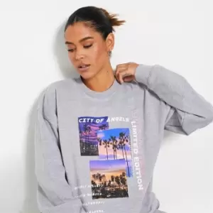 Image of I Saw It First Los Angeles Graphic Print Oversized Sweatshirt - Grey