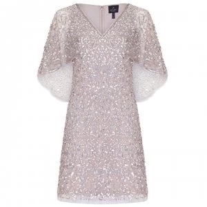 Image of Adrianna Papell Short Beaded Dress - Marble