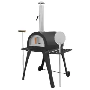 Image of Dellonda Large Outdoor Wood-Fired Pizza Oven & Smoker with Side Shelves & Stand