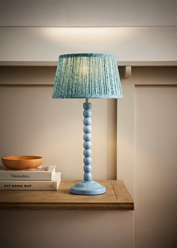 Image of ValueLights ValueLights Bobbin Bobble Table Lamp with Leaf Pleated Tapered Lamp Shade in Pale Blue Pale Blue One Size Unisex 5059406067723