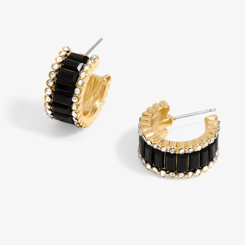 Image of Jon Richard Gold Plated And Jet Baguette Stone Hoop Earrings Jewellery Sets One Size Gold 70971710000