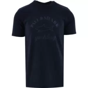 Image of Paul and Shark Navy Tonal Logo Printed T-Shirt