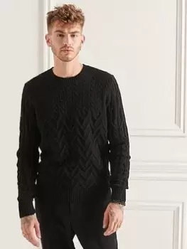 Image of Superdry Studios Cable Knit Jumper - Black Size M Men