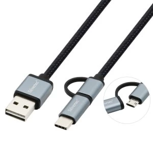 Image of Silvertec 2 In 1 Reversible USB A Male to Micro USB + USB-C TCM-10 (1M) - Black
