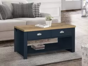 Image of Birlea Highgate Navy and Oak Effect 2 Drawer Coffee Table Flat Packed