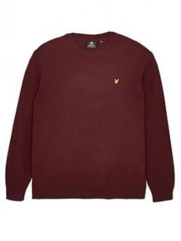 Image of Lyle & Scott Big and Tall Crew Neck Cotton Merino Jumper - Burgundy