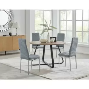 Image of Santorini Brown Wood Contemporary Round Dining Table And 4 Grey Milan Chairs Set - Elephant Grey