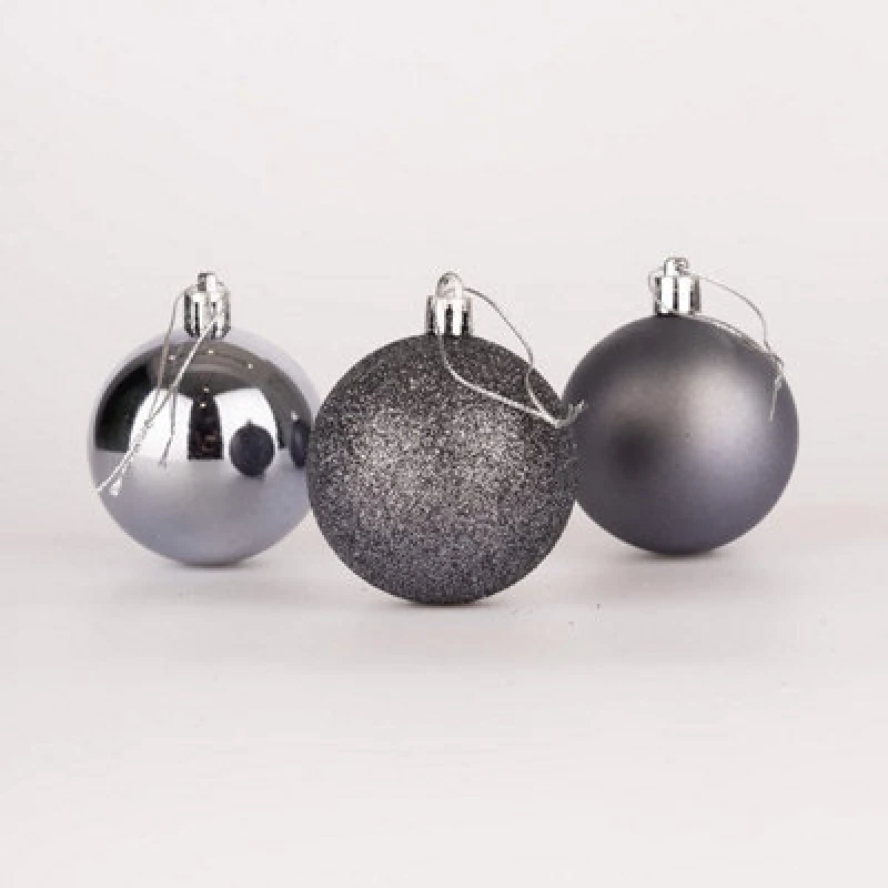 Image of Shatchi 50mm/24Pcs Christmas Baubles Shatterproof Dark Grey,Tree Decorations Dark Grey