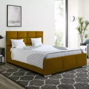 Image of Gerali Upholstered Beds - Plush Velvet, Small Double Size Frame, Mustard - Mustard