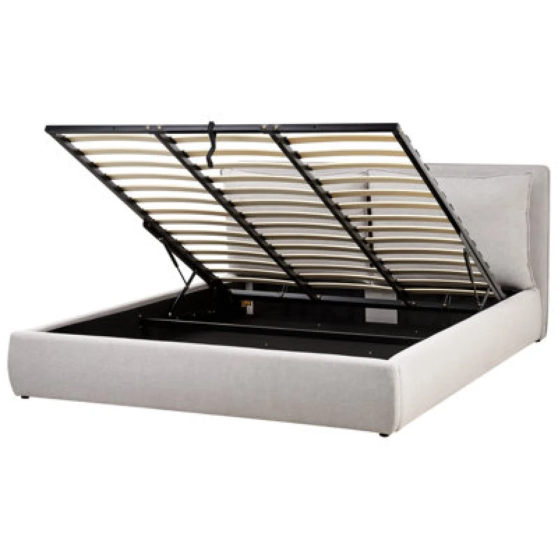 Image of Beliani Ottoman Bed Fabric Bajonna 180 X 200 Cm (Eu Super King) Light Grey