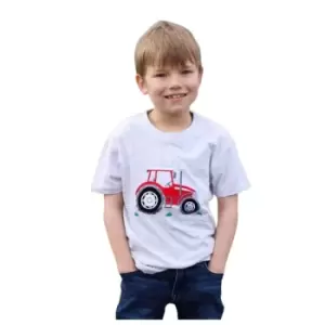 Image of British Country Collection Childrens/Kids Tractor T-Shirt (7-8 Years) (Ash Grey/Red)