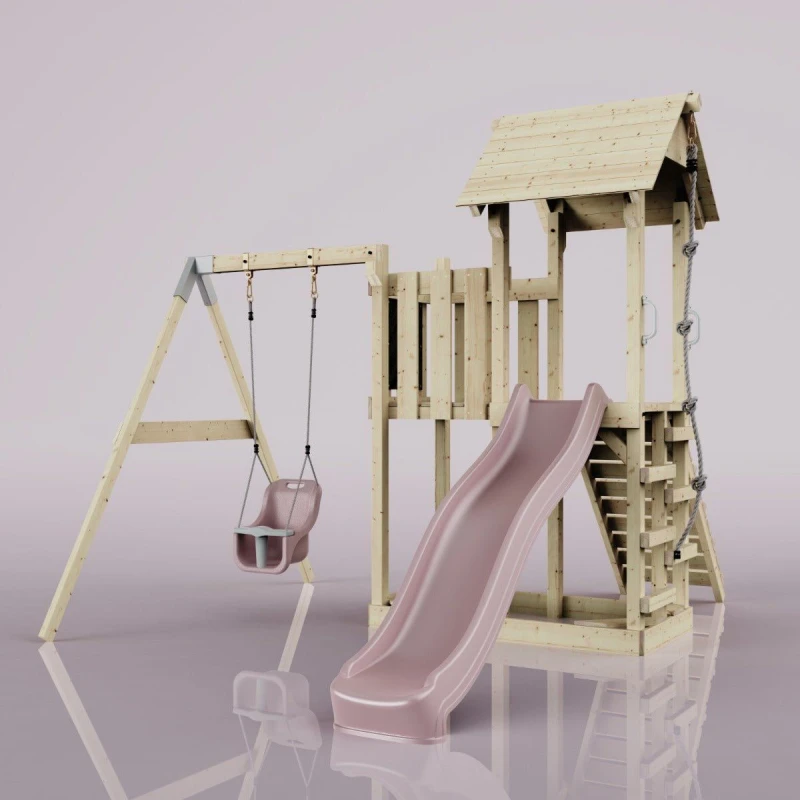 Image of OutdoorToys PolarPlay Balcony Tower Kids Wooden Climbing Frame for Kids - Swing Calder Rose in Beige Beige Unisex