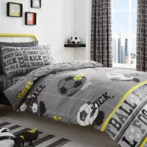 Image of Football Print Reversible Duvet Cover Set, Grey, Single - Bedlam