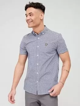 Image of Lyle & Scott Gingham Short Sleeve Shirt, Navy Size M Men