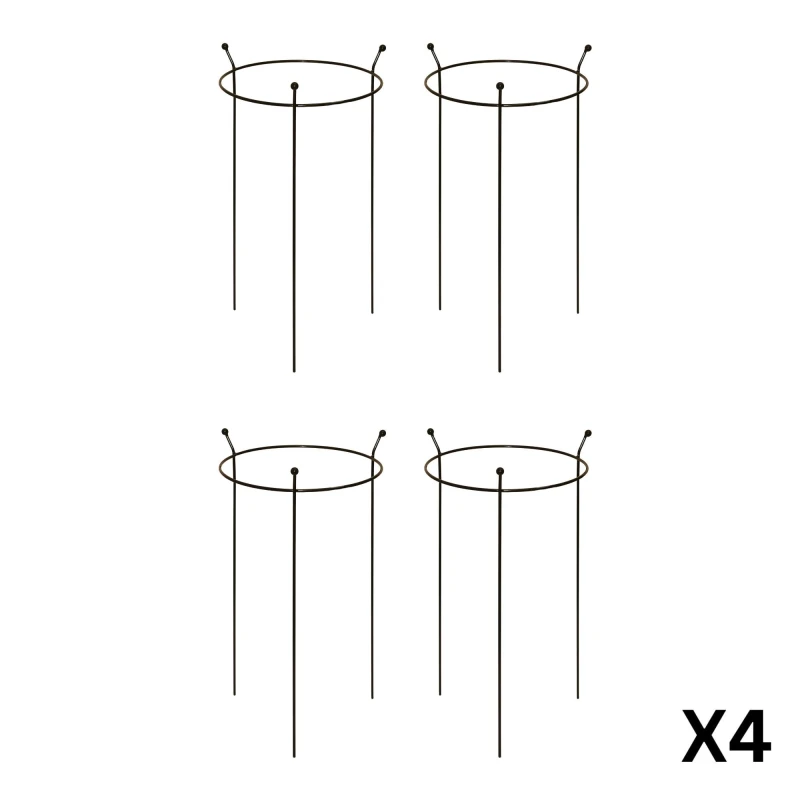 Image of 4 Pack of Small 60cm x 35cm Heavy Duty Black Steel Herbaceous Garden Plant Support Ring