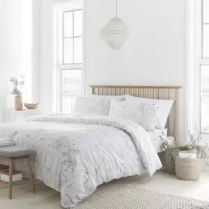 Image of Joanna Hand Drawn Floral Print Eco-Friendly Duvet Cover Set, Silver, Double - Drift Home
