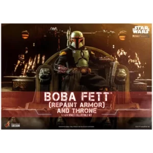 Image of Hot Toys Star Wars The Mandalorian Action Figure 1/6 Boba Fett (Repaint Armor) and Throne 30 cm