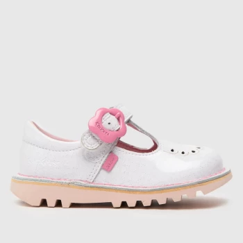 Image of Kickers White & Pink Fleur T-bar Girls Toddler Shoes