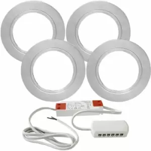 Image of 4x brushed nickel Round Flush Under Cabinet Kitchen Light & Driver Kit - Warm White led