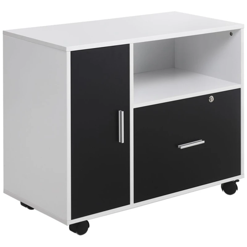 Image of HOMCOM Mobile Office File Cabinet Printer Table With Lockable Drawer And Shelf 836-275