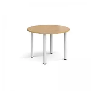 Image of Circular white radial leg meeting table 1000mm - oak