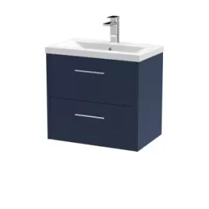 Image of Hudson Reed Juno 600mm Wall Hung 2 Drawer Vanity & Mid-Edge Basin - Electric Blue