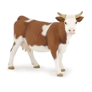 Image of PAPO Farmyard Friends Simmental Cow Toy Figure, Three Years or Above, Brown/White (51133)