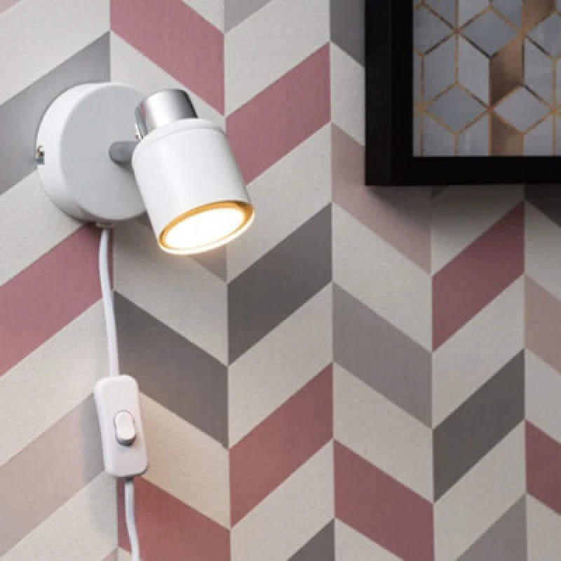 Image of ValueLights ValueLights Benton Pair of White & Chrome Plug In Spotlight Wall Lights with Bulbs in Silver Silver One Size Unisex 5055759928858