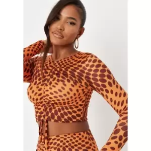 Image of Missguided Printed ruched crop - Orange