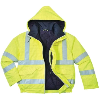 Image of Portwest - S773YERM - sz M Bizflame Rain Hi-Vis Antistatic FR Bomber Jacket - Yellow