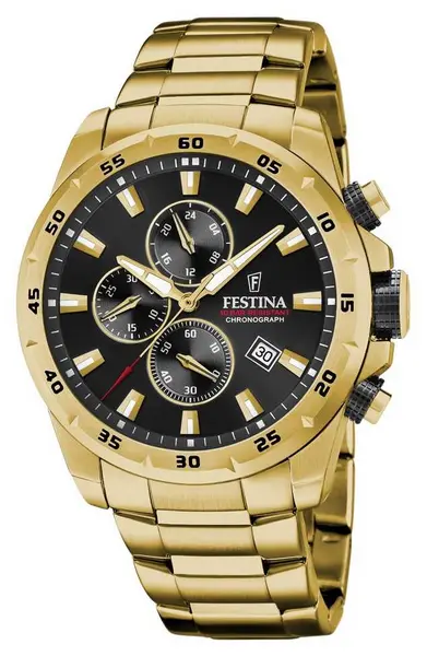 Image of Festina F20541/4 Mens Chrono Sport Black Dial Gold PVD Watch