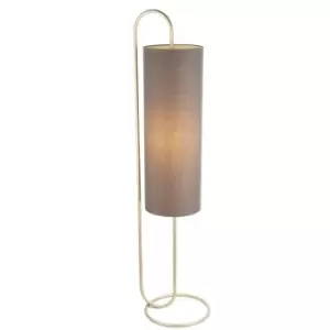 Image of Antique Brass Oval Floor Lamp & Grey Fabric Shade 1360mm Height Standing Light