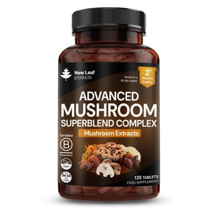Image of New leaf health New Leaf Mushroom Complex 1800mg - 120 High Strength Tablets Brown unisex