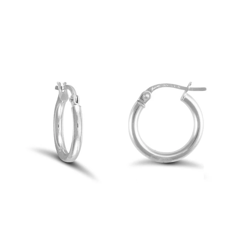 Image of Jewelco London Sterling Silver Polished Hoop Earrings - 2mm - 1.4cm - AER009A Silver female