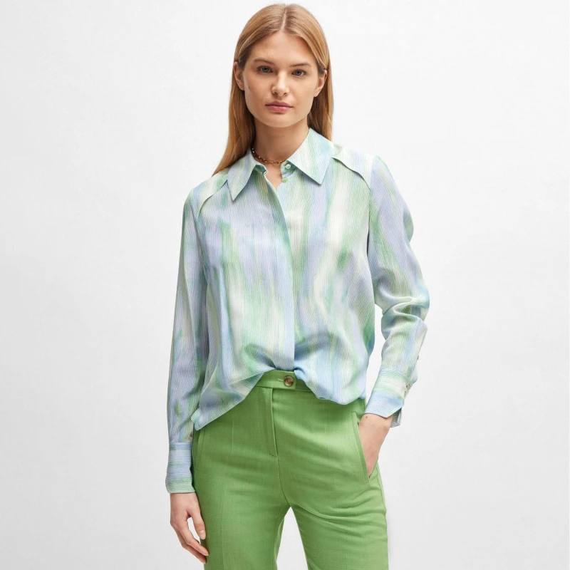 Image of Boss Bacie Silk Blouse Blue Green female 8