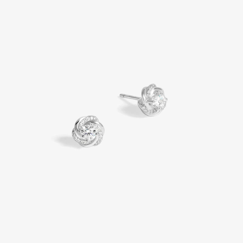 Image of Simply Silver Sterling Silver 925 Polished And Cubic Zirconia Knot Stud Earrings Silver