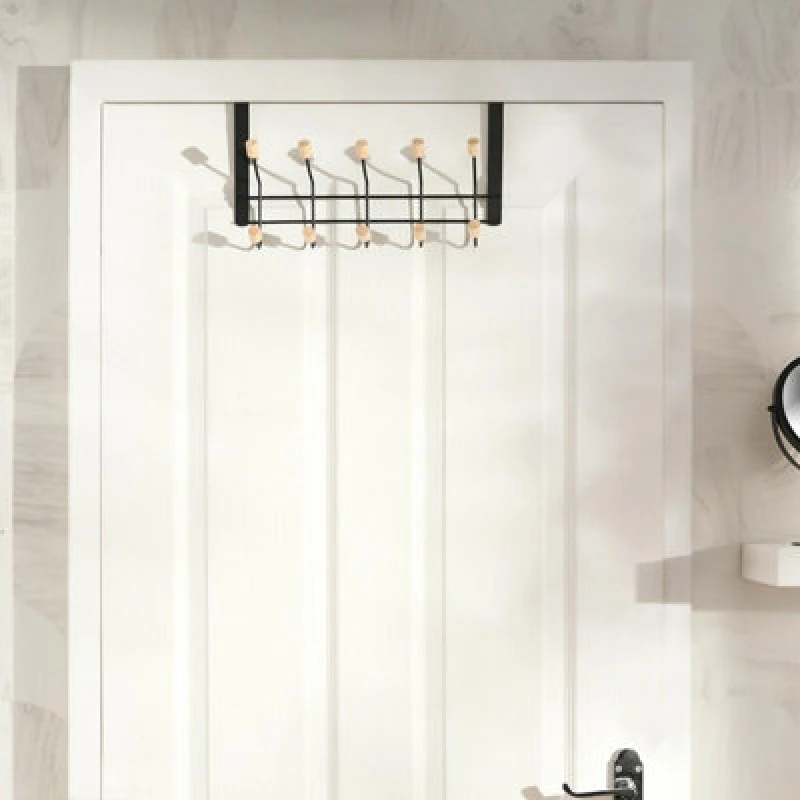 Image of OHS OHS Over Door 10 Hooks Coat Hanger Wood Organiser Storage Rail in Black One Size Unisex 5027434215904