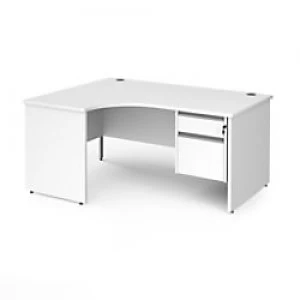 Image of Dams International Left Hand Ergonomic Desk with 2 Lockable Drawers Pedestal and White MFC Top with Silver Panel Ends and Silver Frame Corner Post Leg