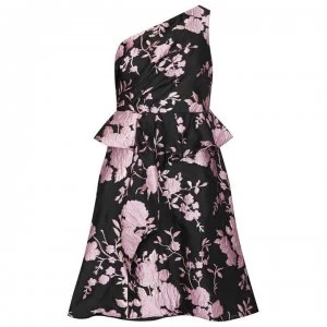 Image of Adrianna Papell One Shoulder Jacquard Dress - BLACK/Pink