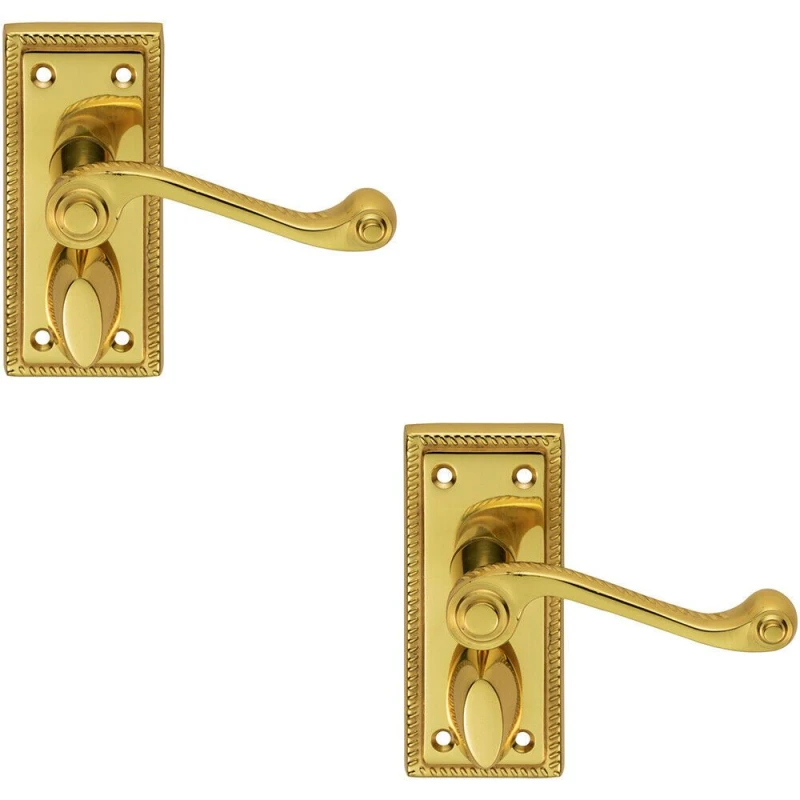 Image of Loops 2x PAIR Reeded Design Scroll Lever on Bathroom Backplate 112 x 48mm Brass Metallics
