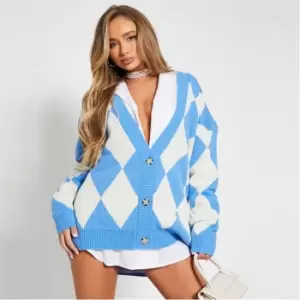 Image of I Saw It First Oversized Diamond Knit Cardigan - Blue